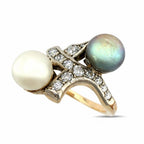Antique 14K Rose Gold Pearl and 0.4ct Diamond Ring