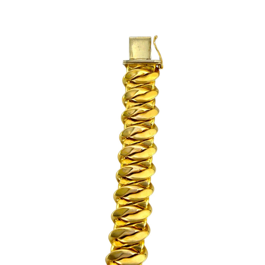 14K yellow gold link necklace end with blue clasp accent