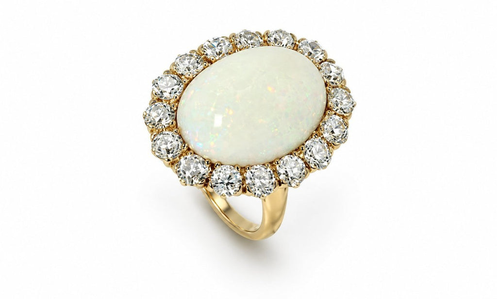 14K Yellow Gold Opal and 2.0ct Diamond Ring