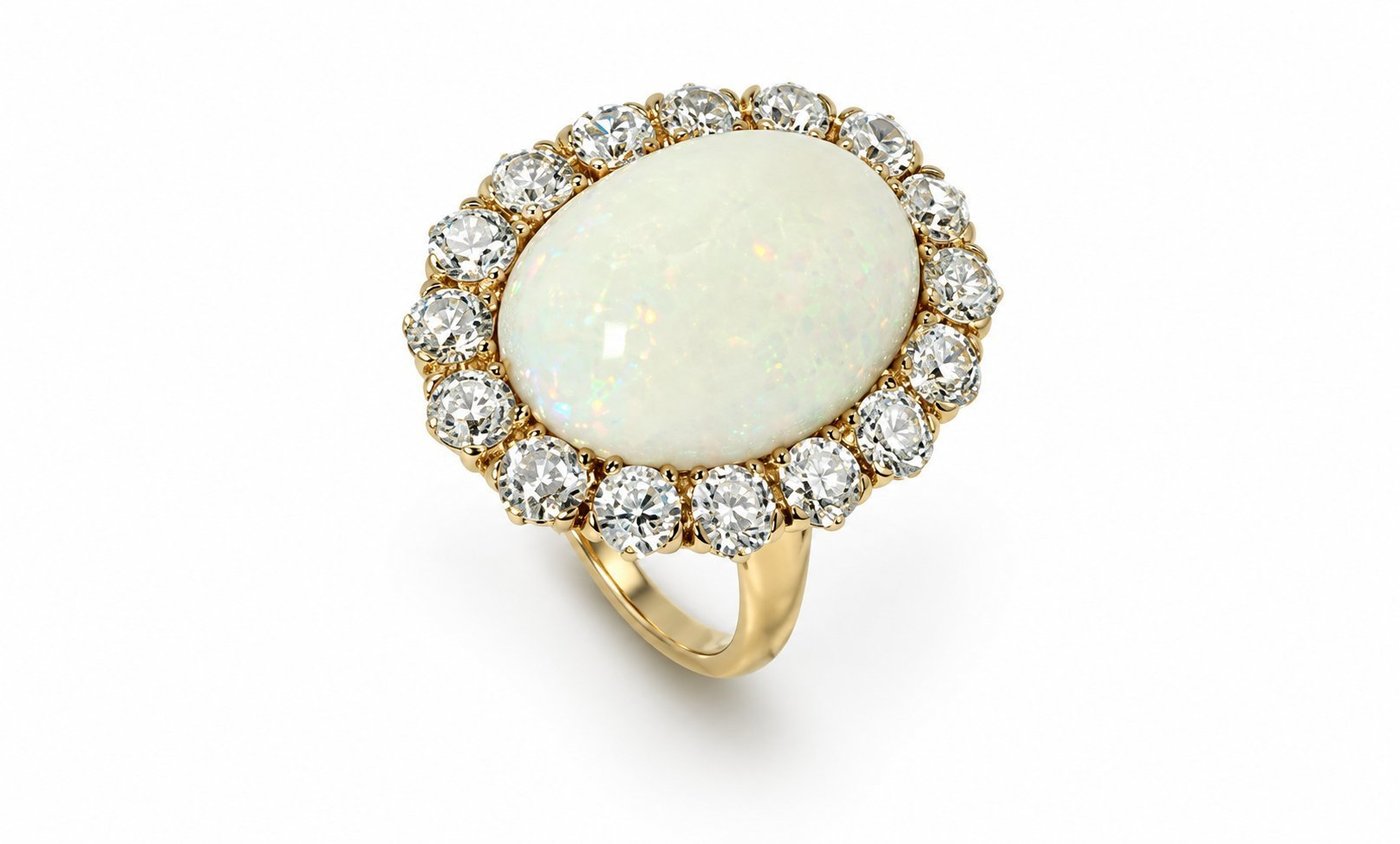 14K Yellow Gold Opal and 2.0ct Diamond Ring