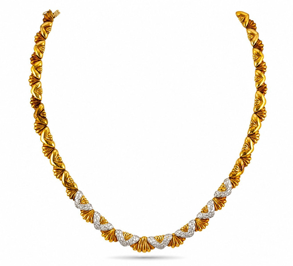 Vintage 18K Yellow Gold 3.05ct Diamond Flexible Choker Necklace