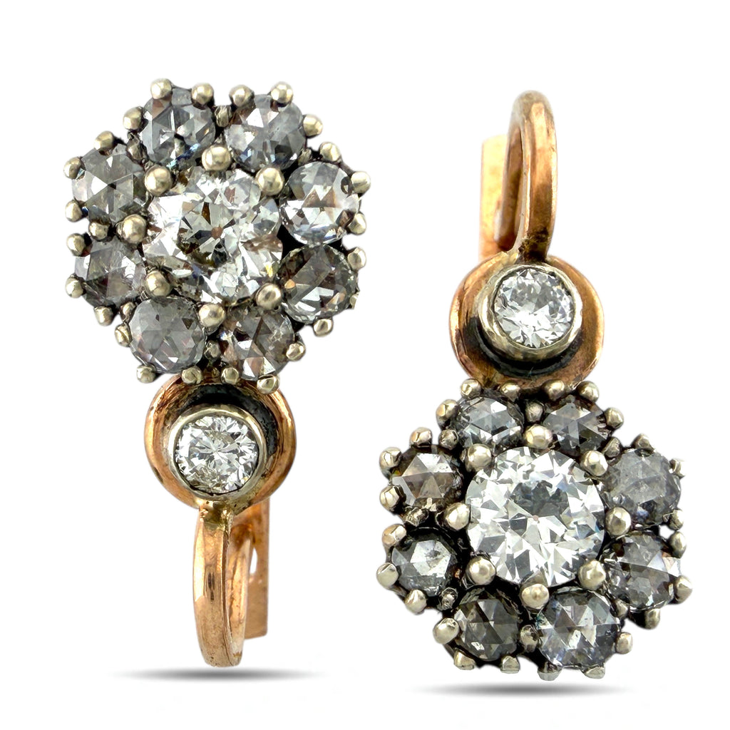Faberge 14K Rose Gold 1.72ct Diamond Earrings with Original K. Faberge Box