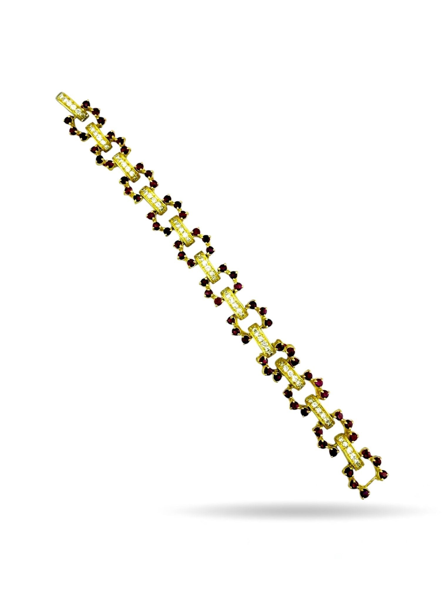 18 kt. Yellow gold, 18K Yellow Gold 2.00ct Diamond and Ruby Bracelet Diamond (Natural)  - Ruby