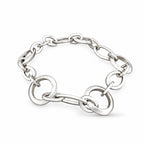 White gold interlocking circle and oval link bracelet, angled view