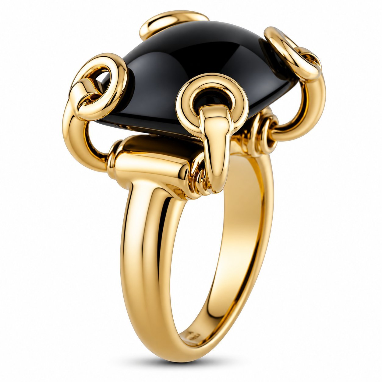 Gucci 18K Yellow Gold Ring Onyx
