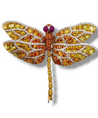 Vintage 18K Gold Dragonfly Brooch with Large Orange Sapphires and Diamonds