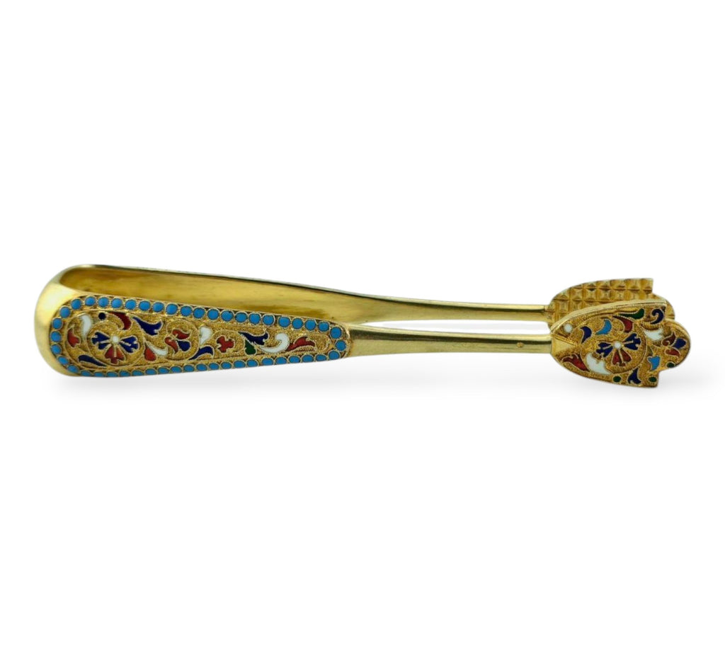 Imperial Russian 84 Silver and Enamel Sugar Tongs Circa 1900