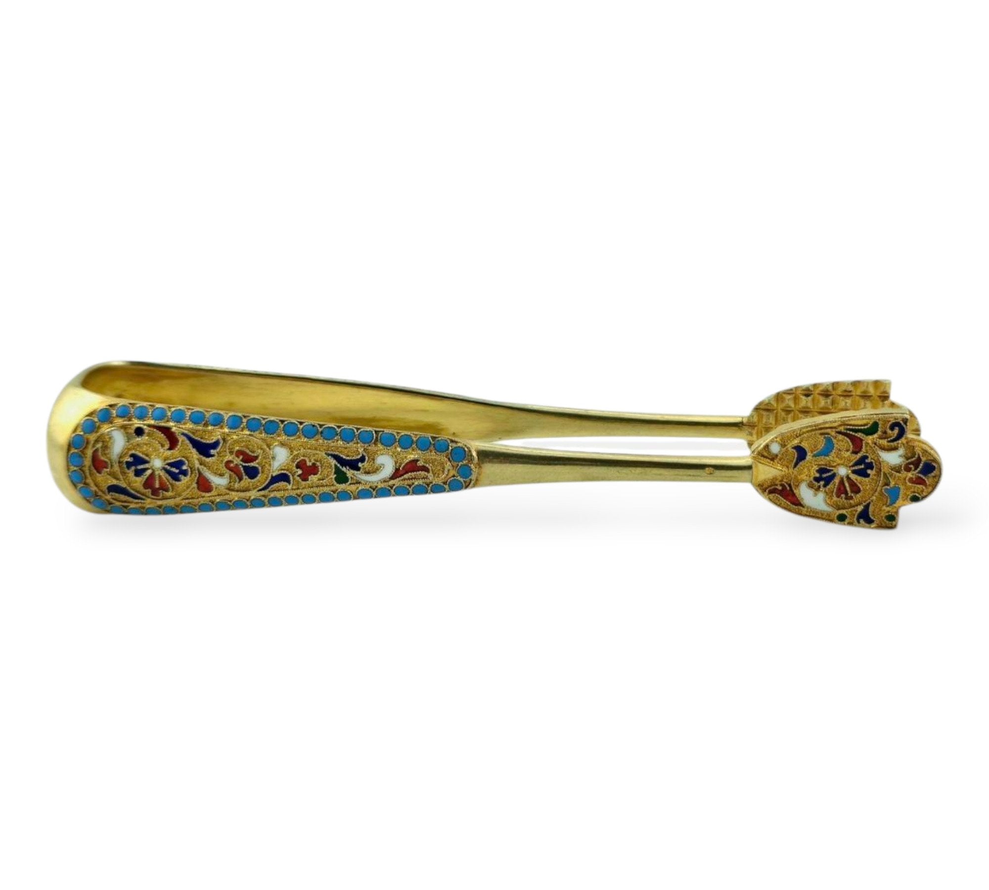 Imperial Russian 84 Silver and Enamel Sugar Tongs Circa 1900