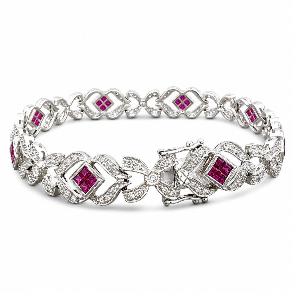 18K White Gold 2.0ct Diamond and 0.32ct Ruby Bracelet