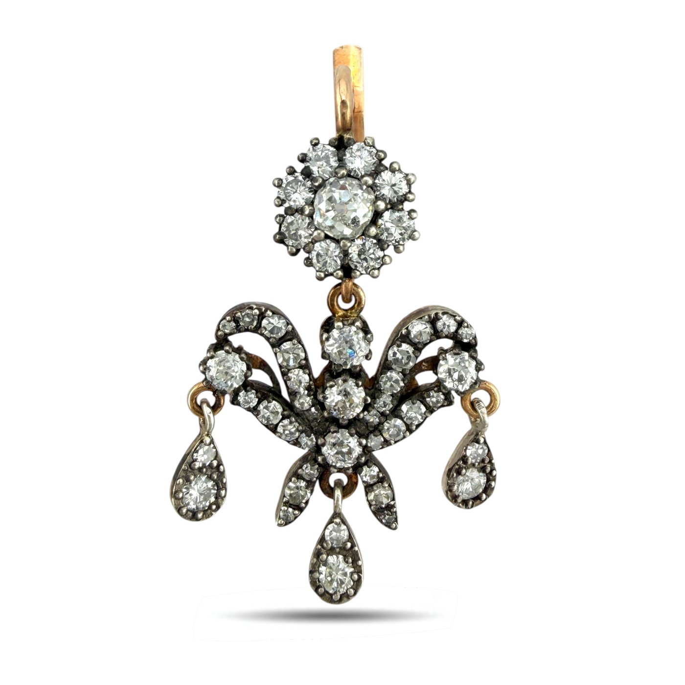 Imperial Russian 56K Rose Gold K. Faberge 3.75ct Diamond Earrings