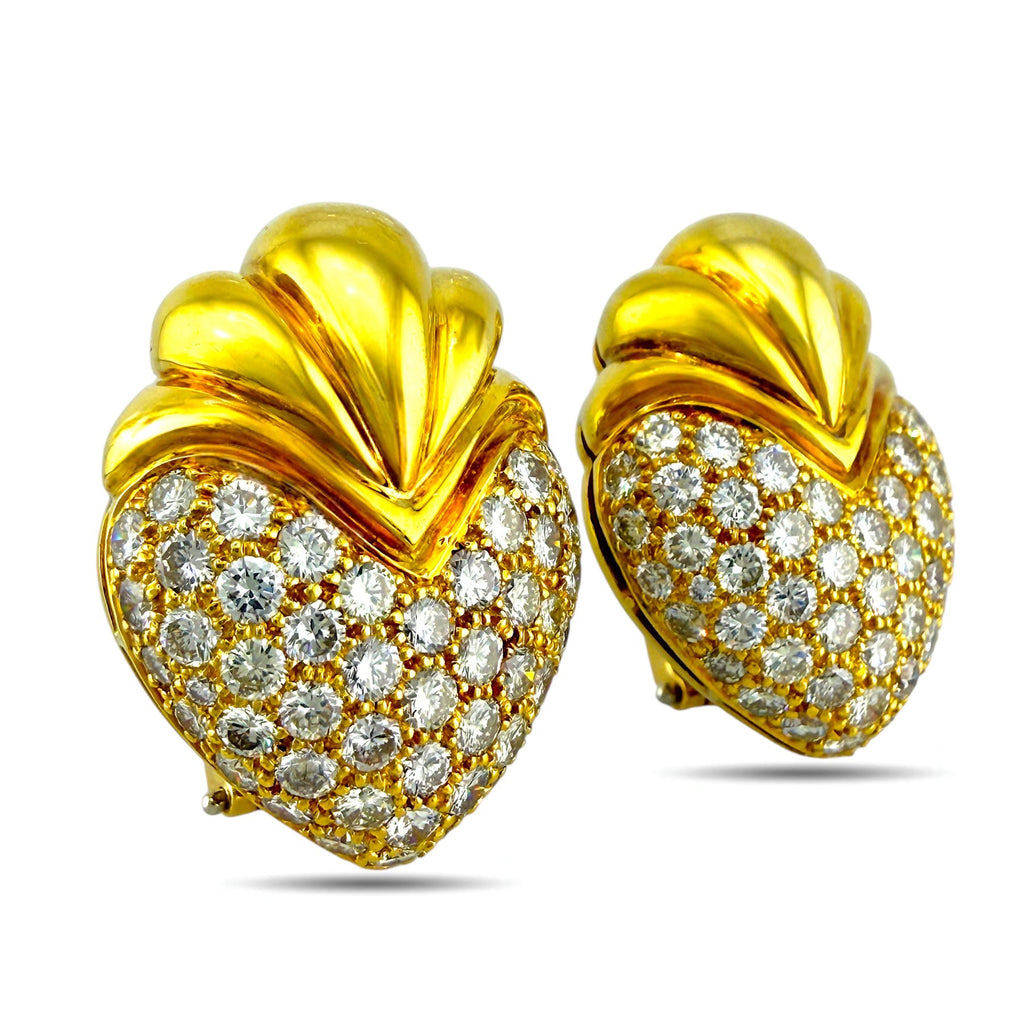 18K yellow gold heart-shaped diamond pavé earrings