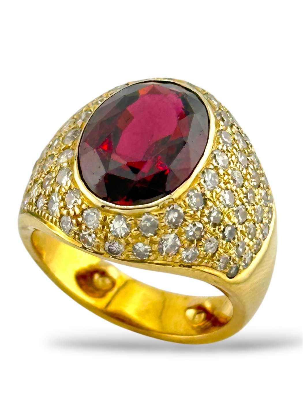 14K Yellow Gold Ring with Diamonds and Large Ruby Diamond