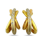 Gold clip-on earrings with diamond line on the center bar and crisscross loops