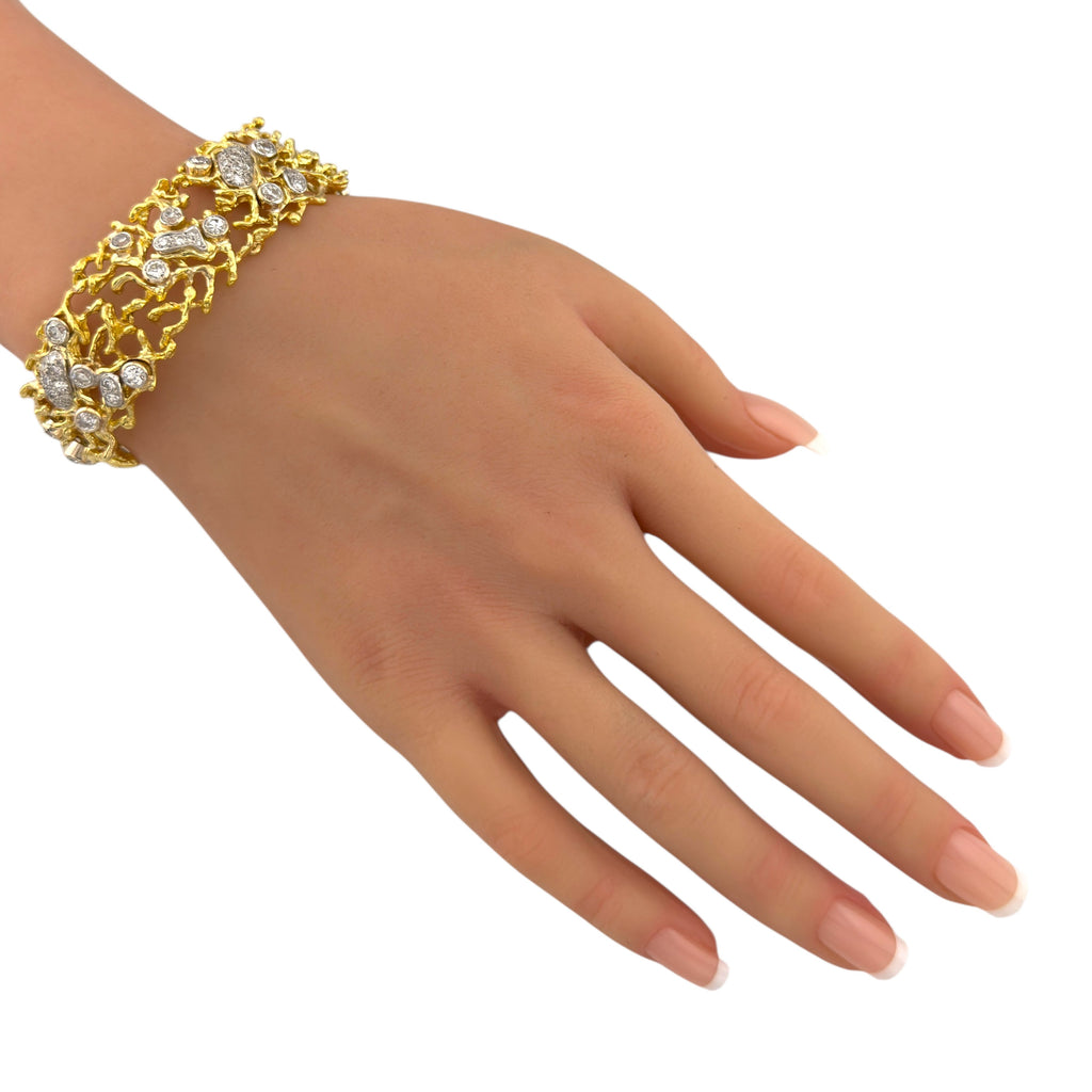 18K Yellow Gold 6.17ct Diamond Tree-Branch Bracelet by E. Pearl