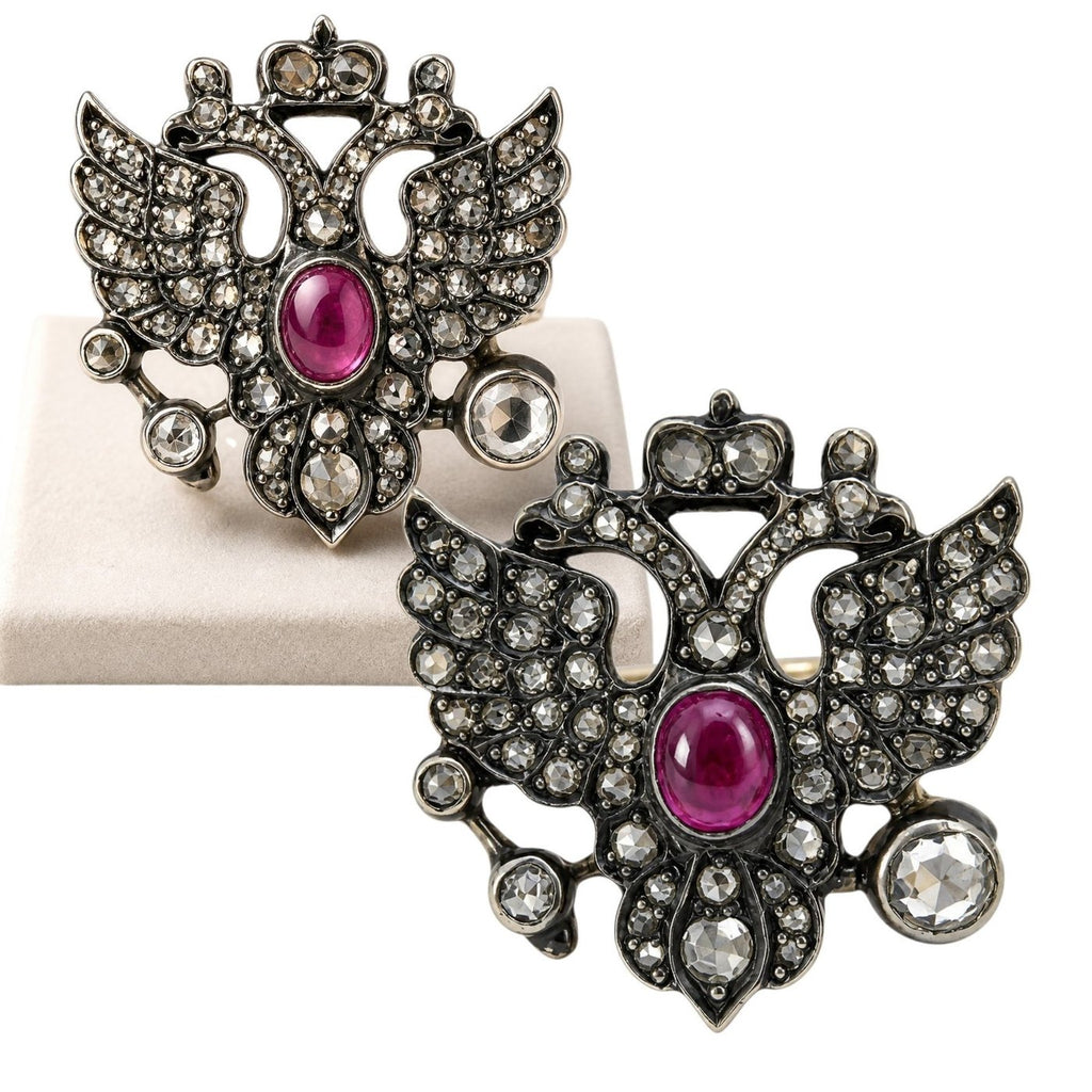 Imperial Russian Jeweled 56K Gold & Diamond Presentation Imperial Cufflinks