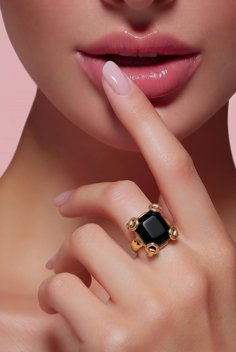 Gucci 18K Yellow Gold Ring Onyx
