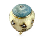 Antique Russian 14K Yellow Gold, Blue and White Enamel 0.3ct Diamond Egg Pendant