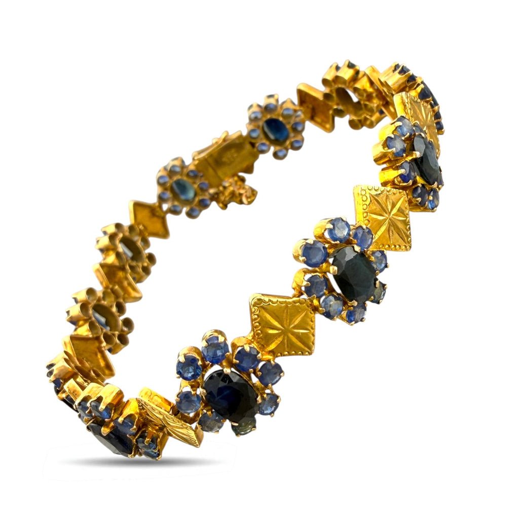 14K Yellow Gold 9.5ct Sapphire Floral Motif Bracelet