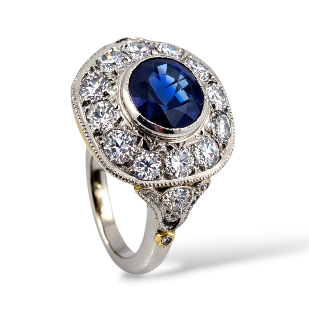 18K White Gold 3.5ct Diamond and 3ct Sapphire Art Deco Ring