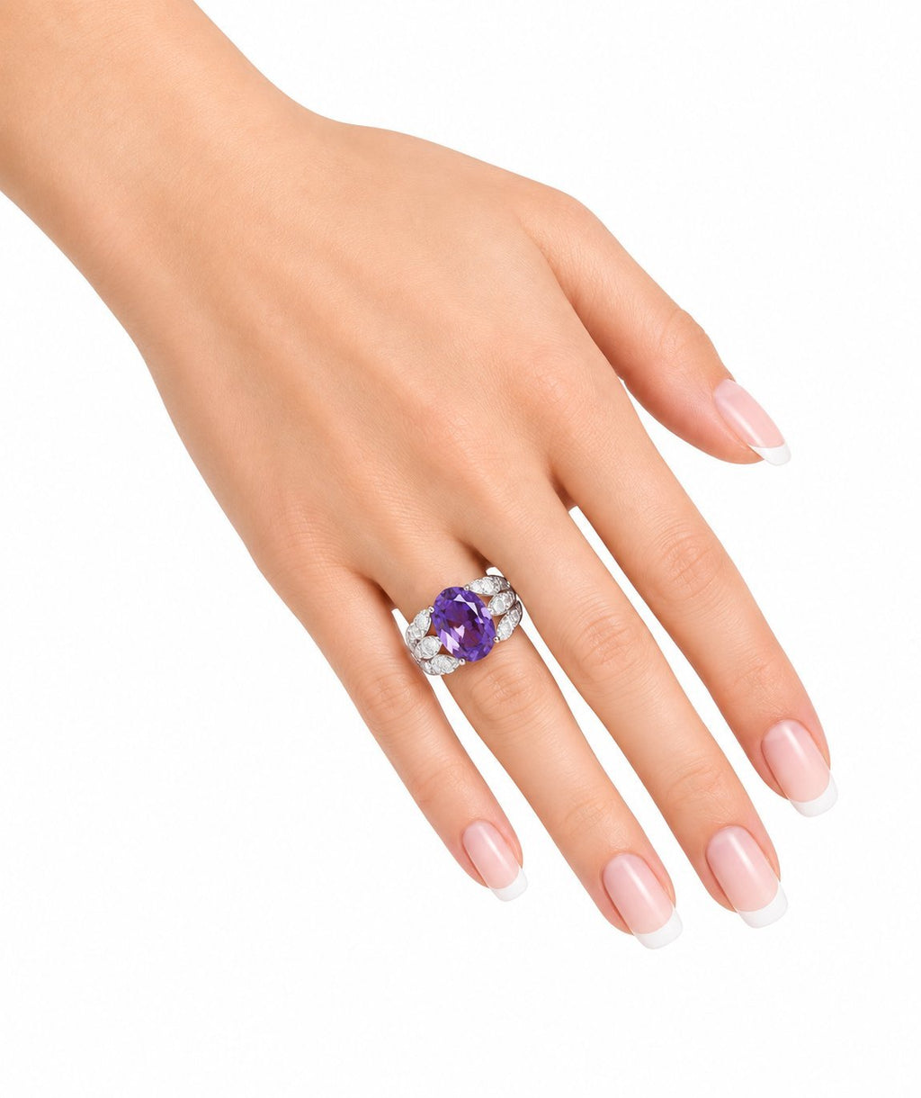 14K White Gold 1.10ct Diamond and Amethyst Ring