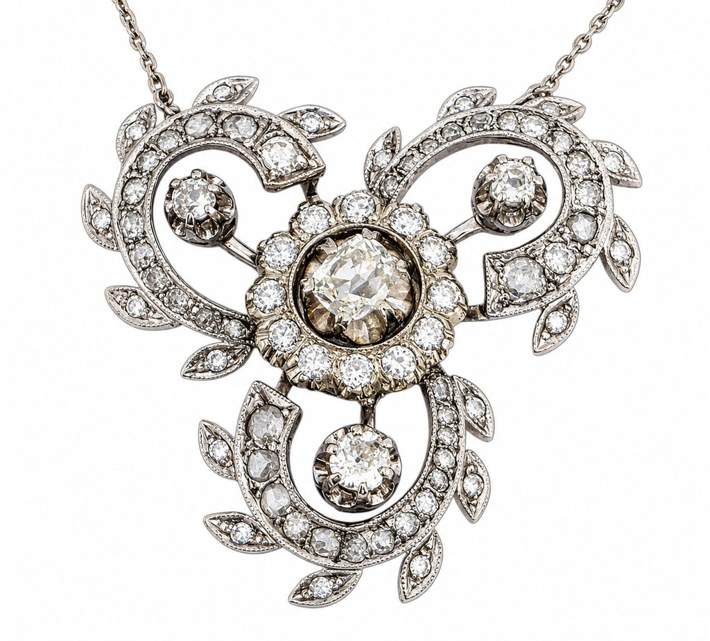 Antique 18K White Gold Celeste Rotating Diamond Halo Necklace