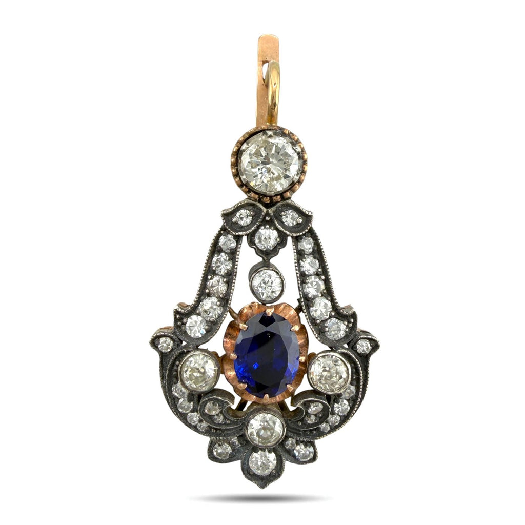 Feodor Lorie Imperial Russian 56 Rose Gold 4.00ct Diamond and 2.40ct Sapphire Dangle