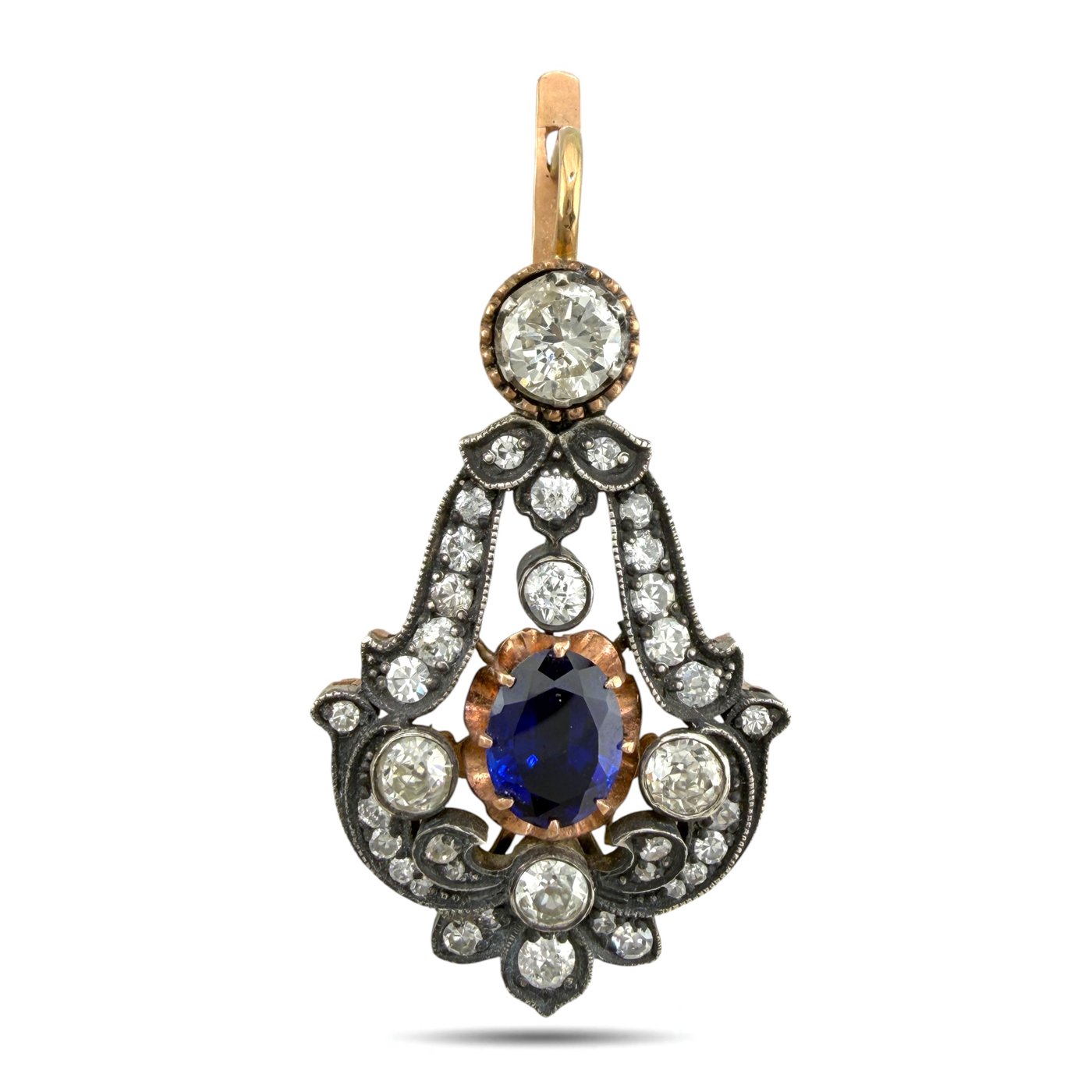 Feodor Lorie Imperial Russian 56 Rose Gold 4.00ct Diamond and 2.40ct Sapphire Dangle