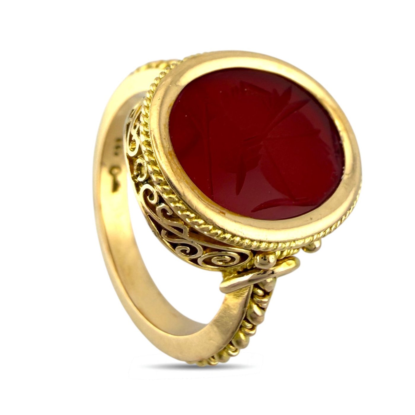 18K Yellow Gold Carnelian Sculpted Face Ring