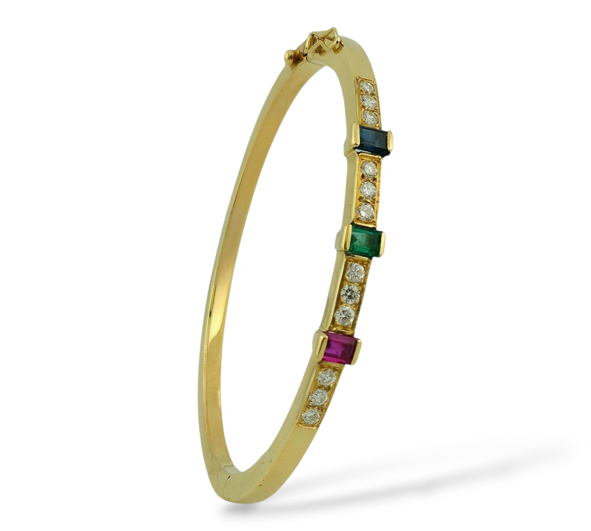 18 kt. Yellow gold, 18K Gold Emerald, Sapphire Ruby &  2.16Ct Diamond Bracelet  -  3.66ct. tw. Diamond (Natural)