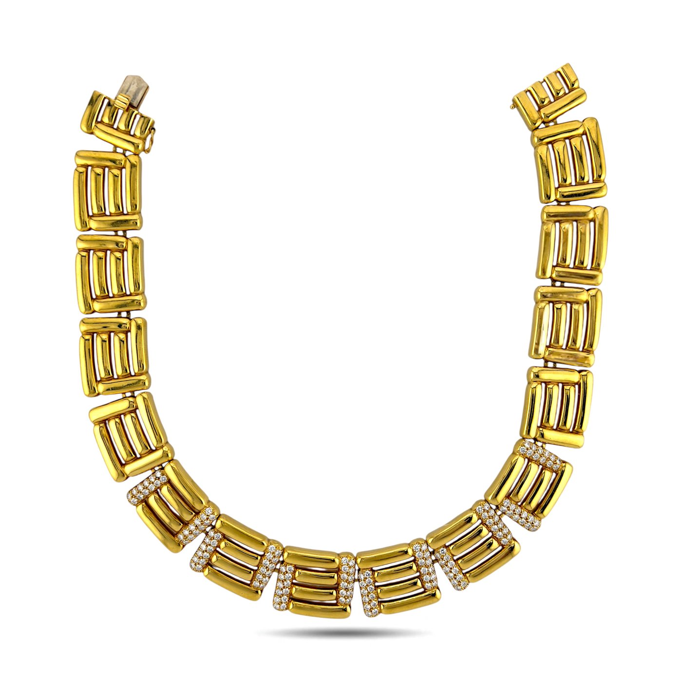 18K Yellow Gold 10.00ct Diamond Square Link Choker Necklace