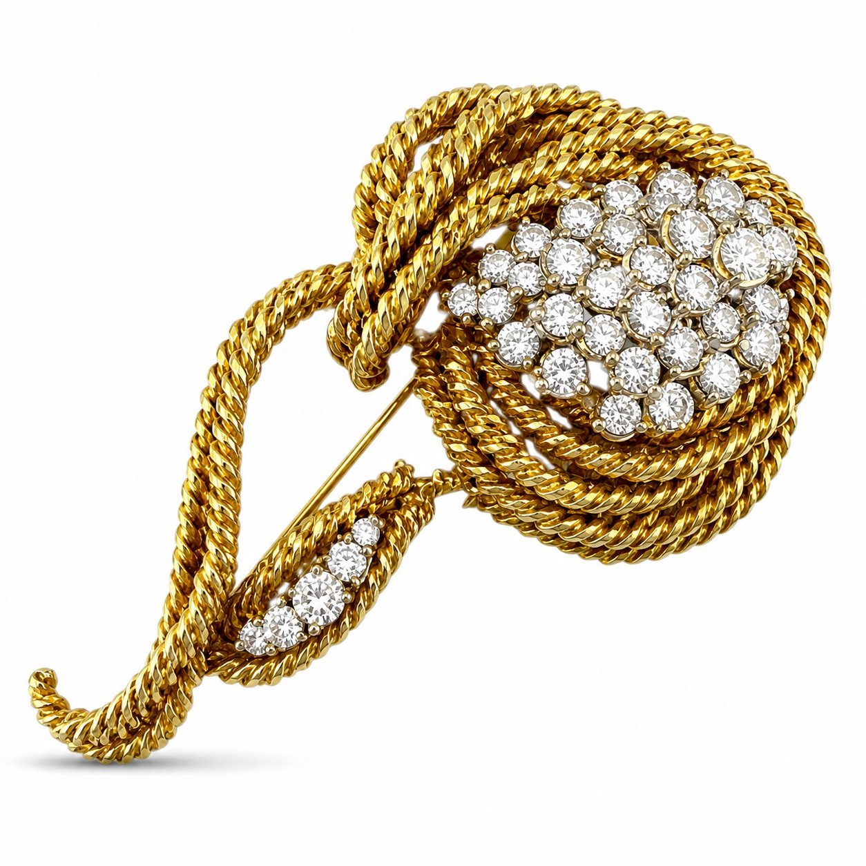 Flower Brooch 18K Yellow Gold 6.50ct Diamond