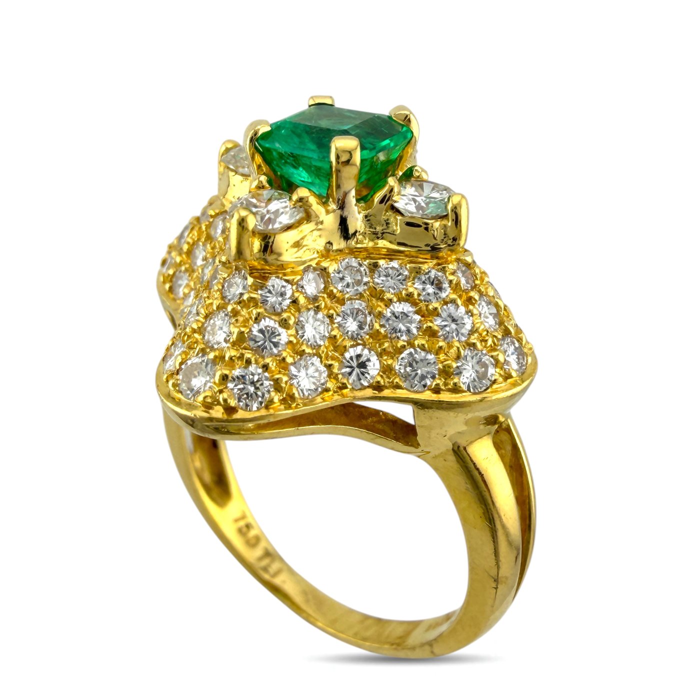 18K Yellow Gold 0.80ct Emerald and 1.08ct Diamond Cocktail Ring