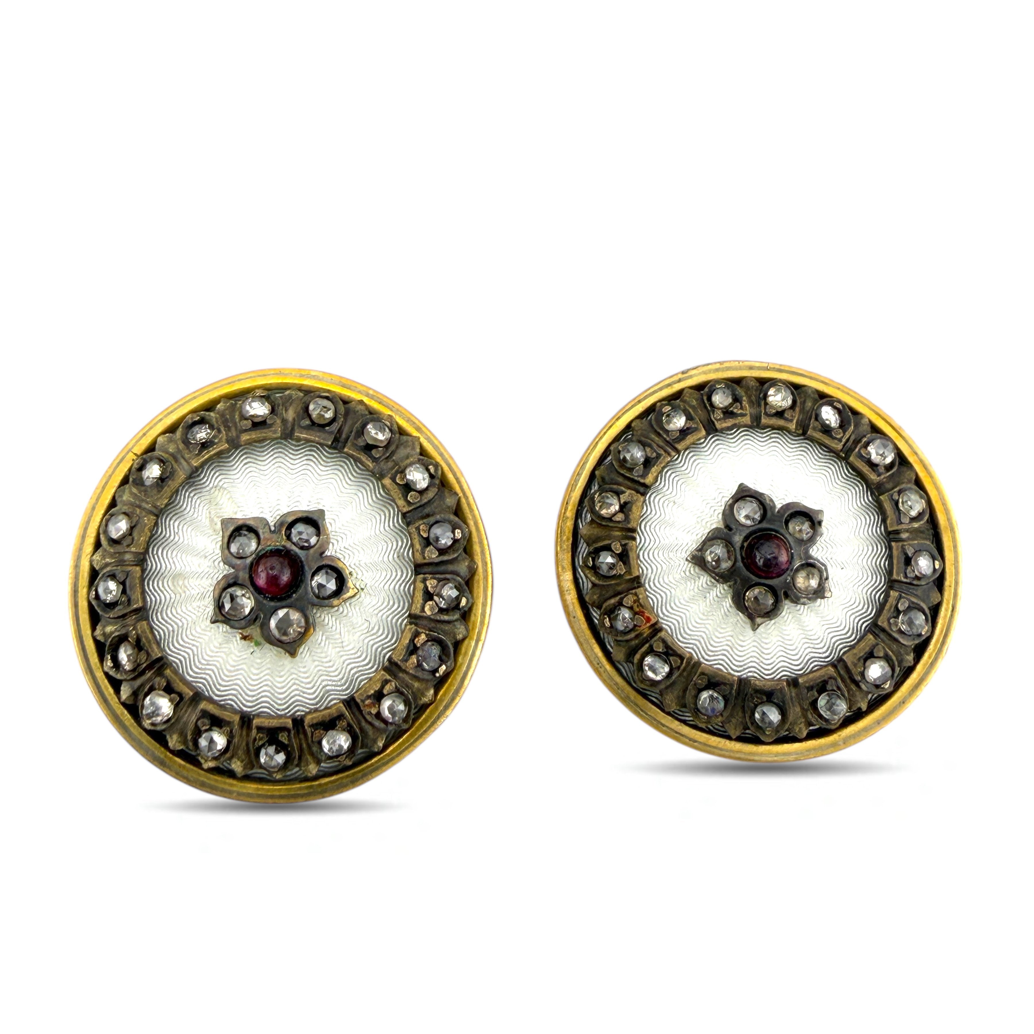 Faberge Imperial Russian Silver 0.44ct Diamond and Ruby Cufflinks