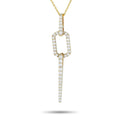 14K yellow gold geometric diamond pendant necklace with rectangular drop