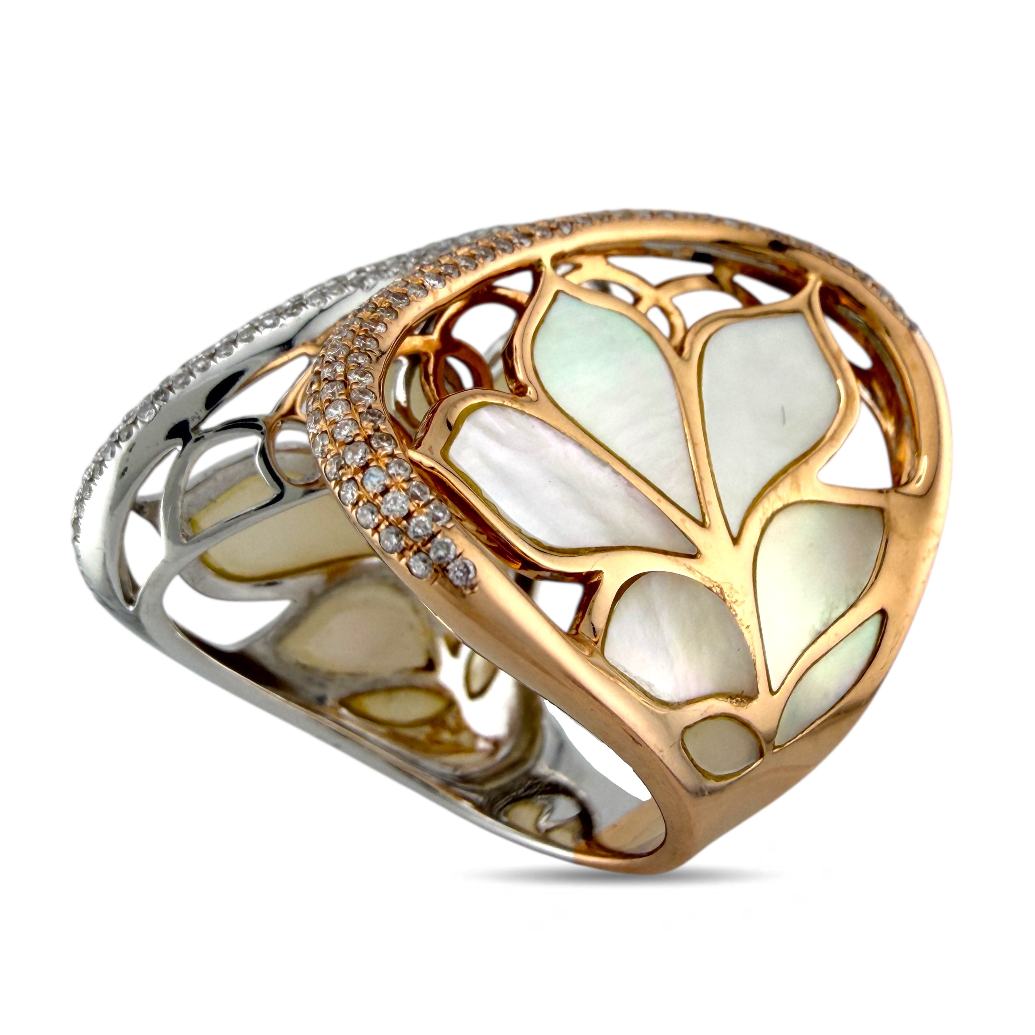 18K Rose and White Gold 0.63ct Diamond and Mother-of-Pearl Ring