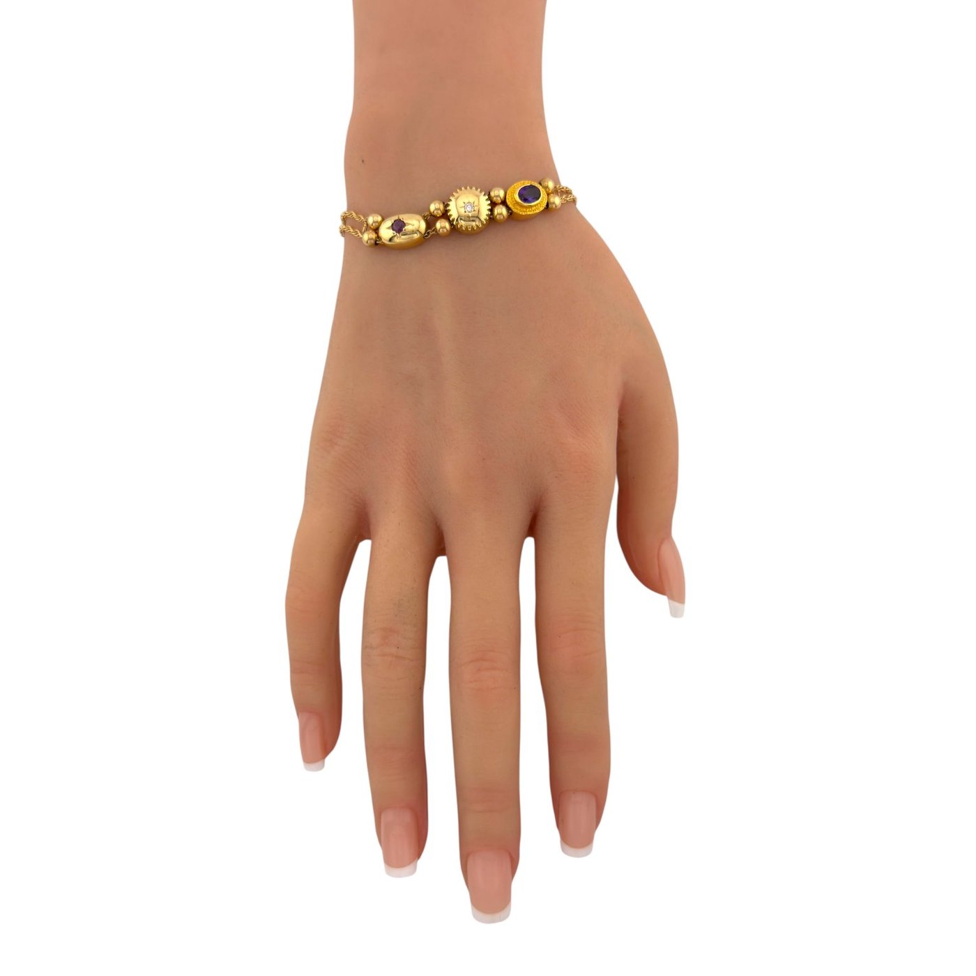 14K Yellow Gold Amethyst Ruby and Diamond Bracelet