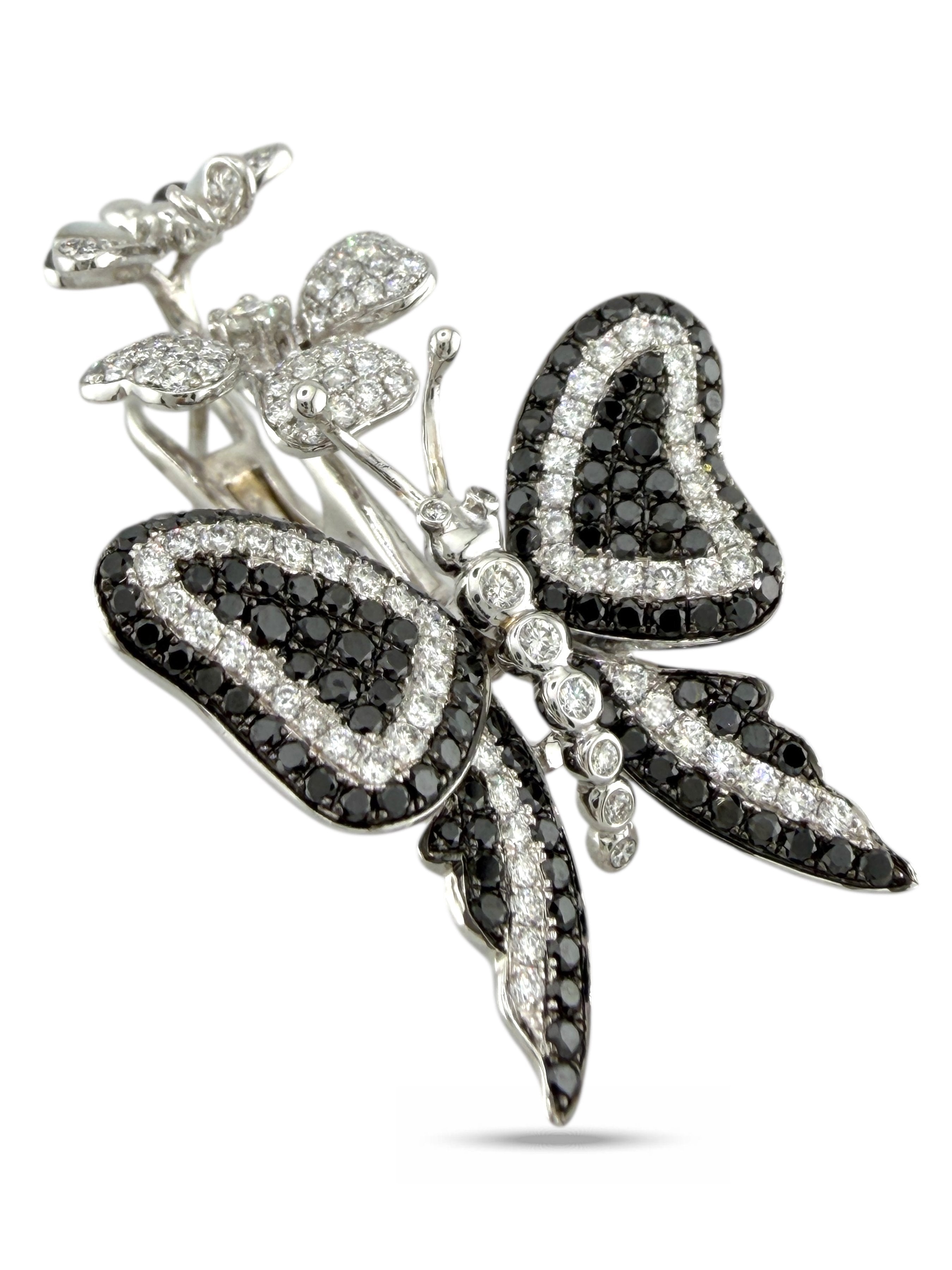 18K White Gold and 1.64ct Diamond Butterfly Flower Earrings