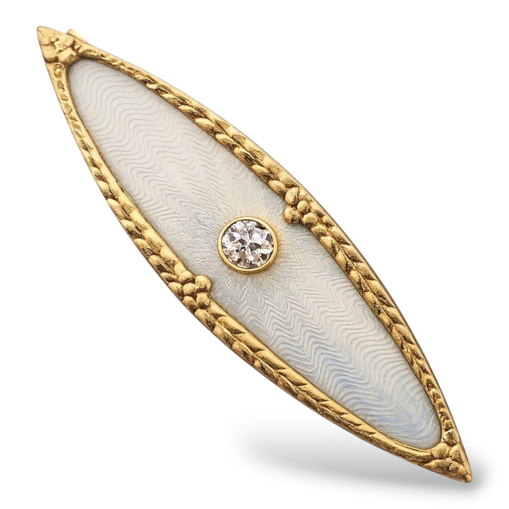 A Faberge 56K Gold Diamond and Enamel Brooch St Petersburg, 1900-1917