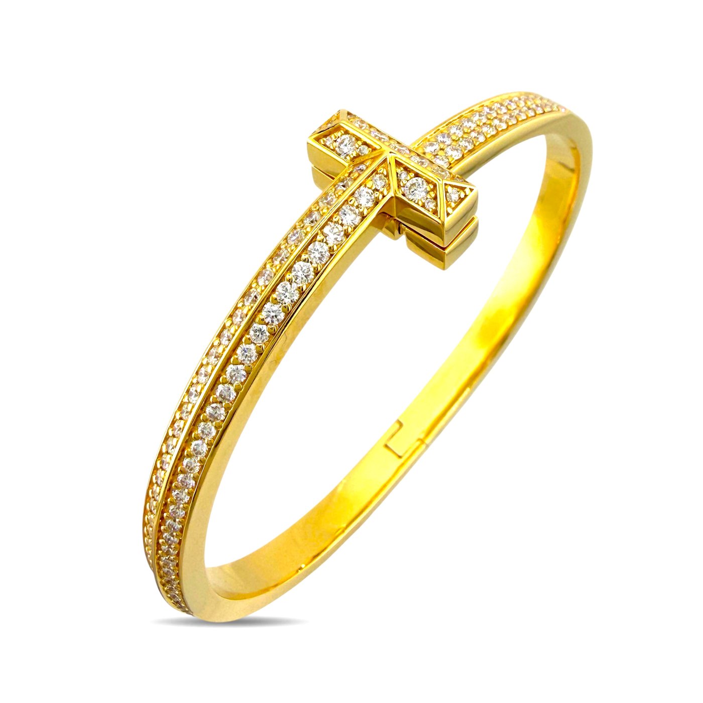 Tiffany & Co. 18K yellow gold diamond hinged bracelet with T motif