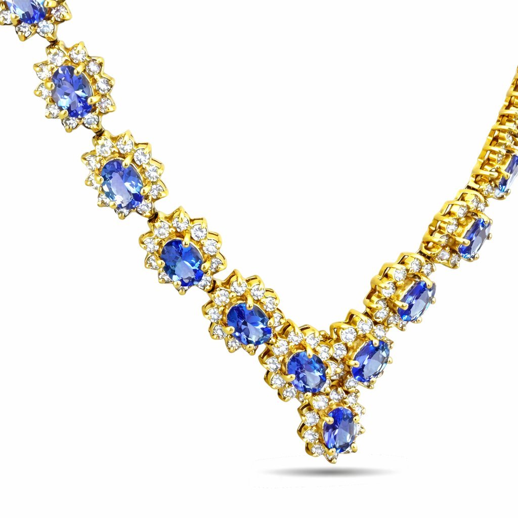 18K Yellow Gold 25ct Tanzanite and 10.5ct Diamond Necklace