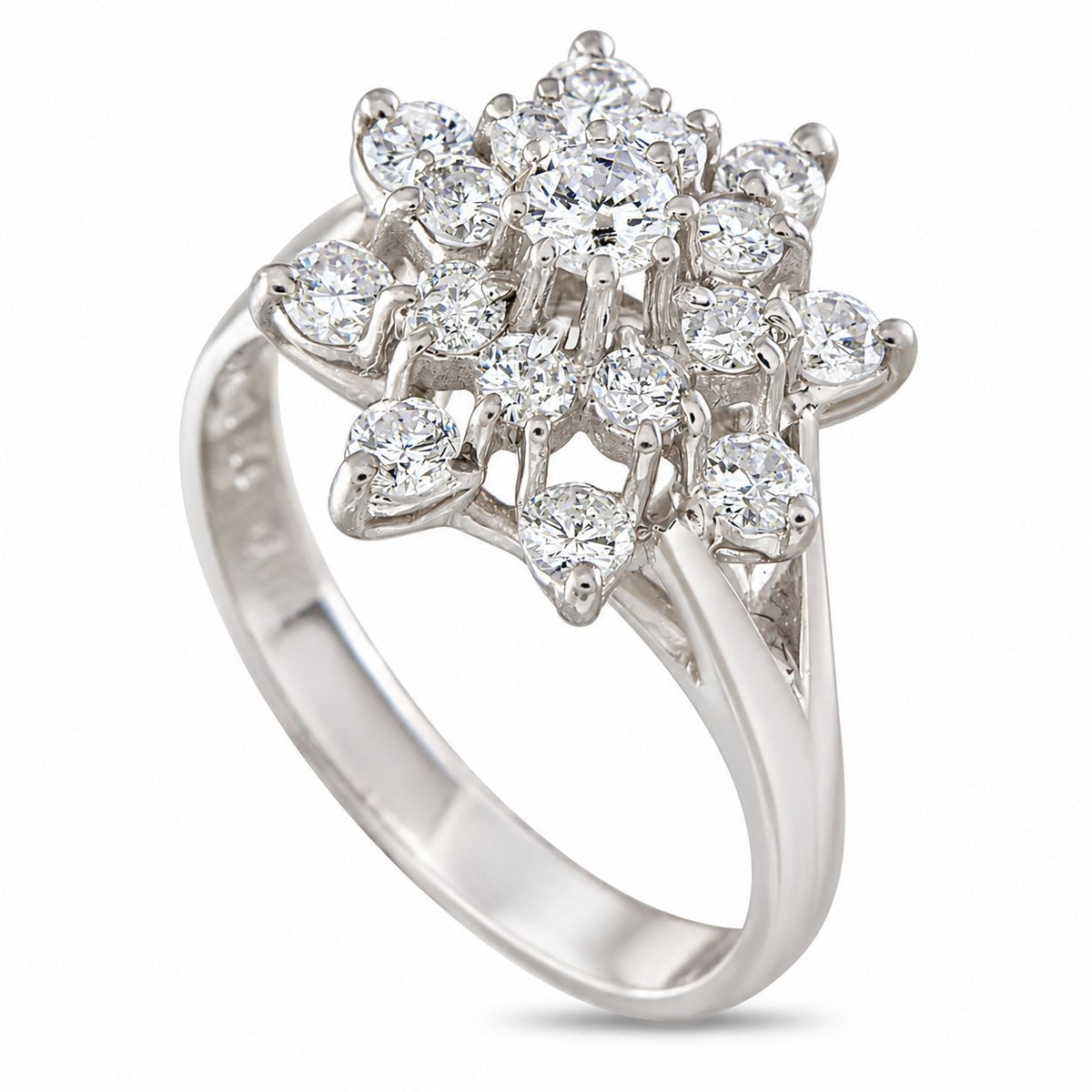 14K White Gold and 1.10ct Diamond Cluster Ring