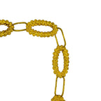 Gold textured oval-link necklace closeup, oval clasp and hanging link loops