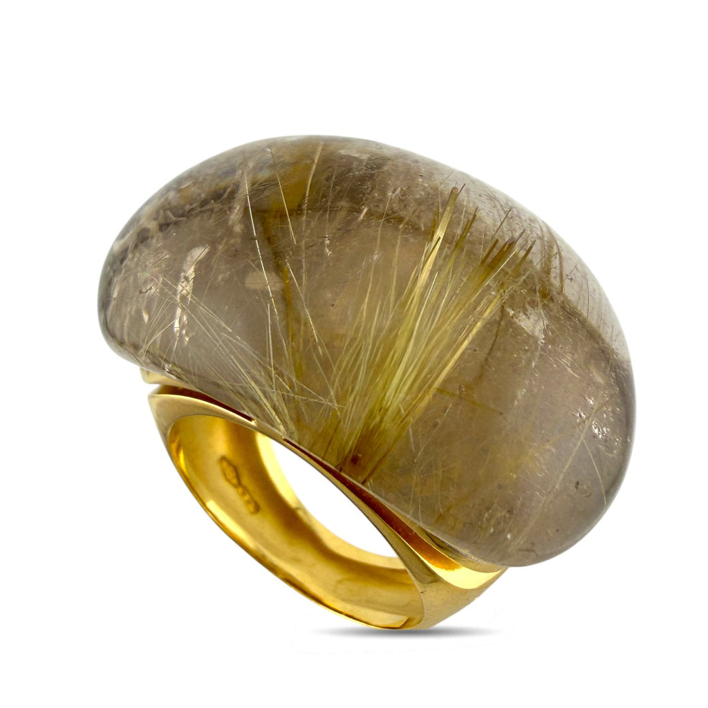 18K Yellow Gold Evanueva 70.00ct Rutilated Quartz Statement Ring -  70.00ct. tw. Quartz