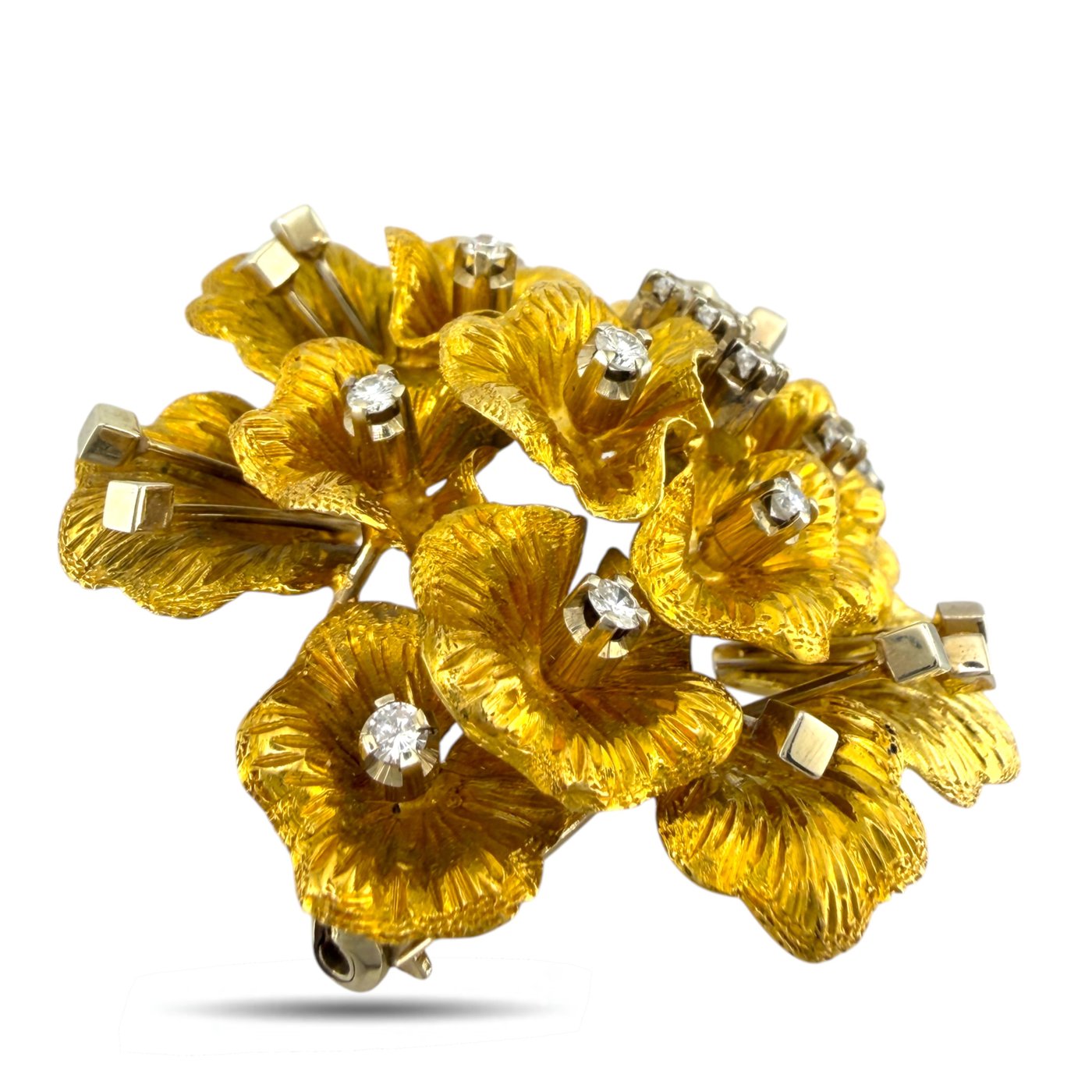 18K Yellow Gold 1.00ct Diamond Flower Brooch
