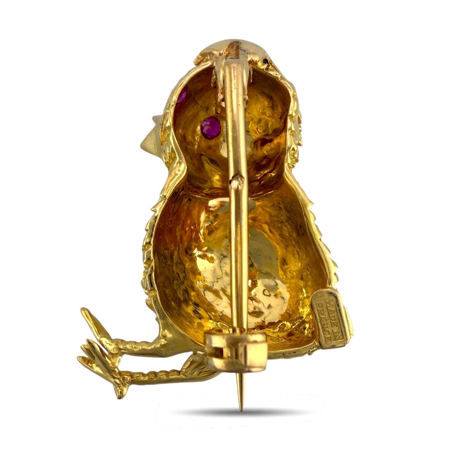 14K Yellow Gold Ruby-Eyed Hatching Chick Brooch