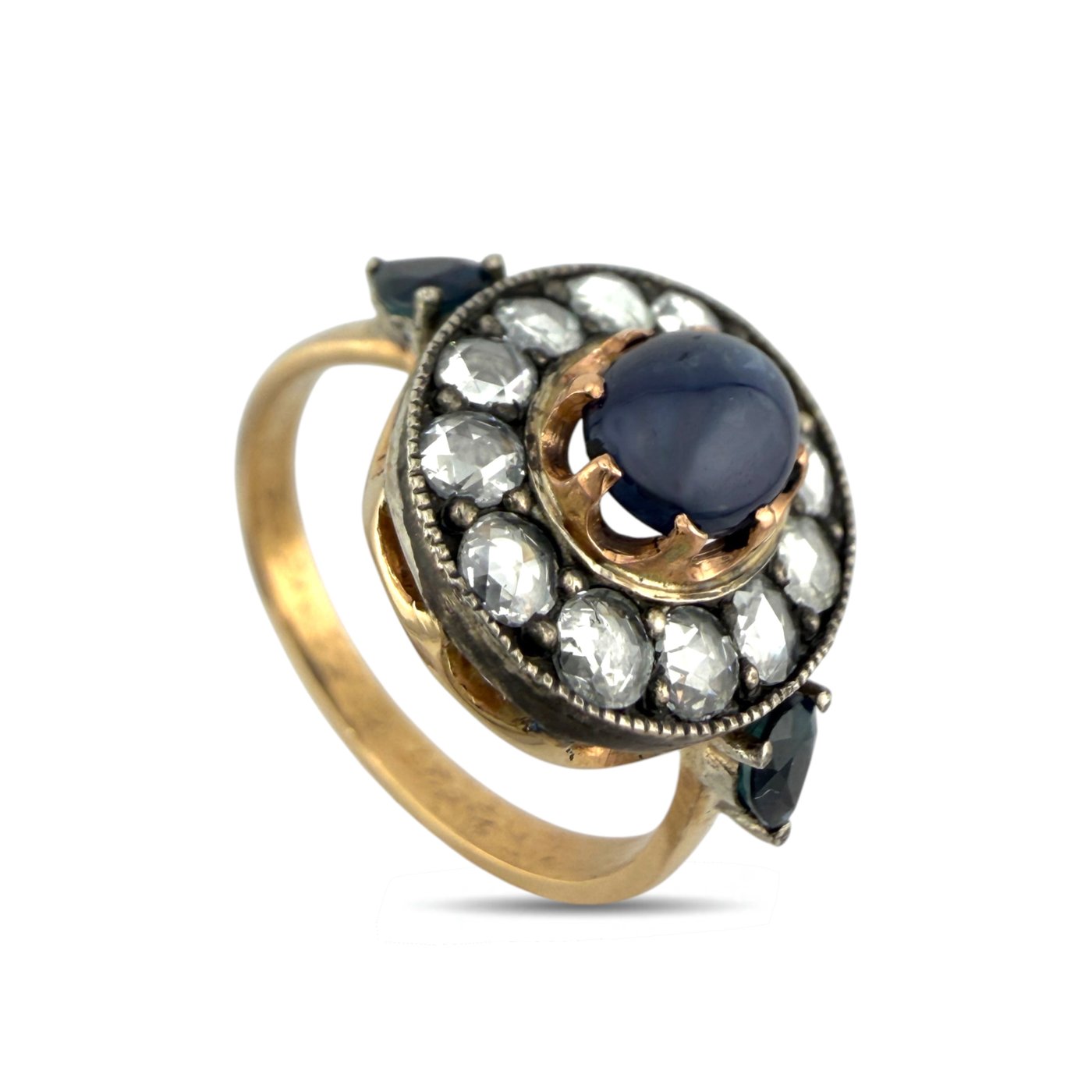 14K Rose Gold Imperial Faberge Russian 0.72ct Sapphire and 0.72ct Diamond Ring