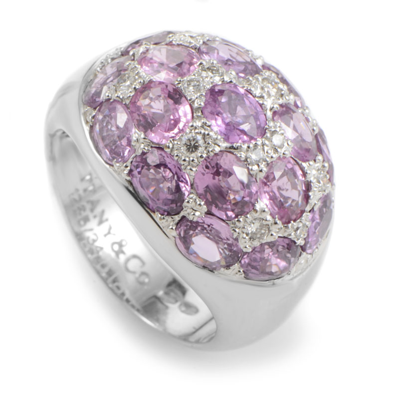 Tiffany & CO. 18K White Gold Pink Tourmaline & Diamond Dome Ring