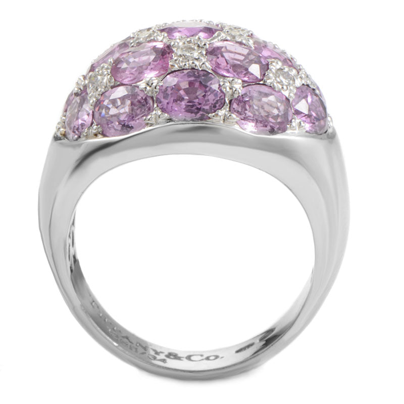 Tiffany & CO. 18K White Gold Pink Tourmaline & Diamond Dome Ring