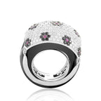 18K White Gold Floral Gemstone Pave Dome Ring