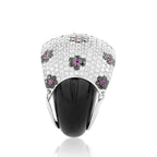 18K White Gold Floral Gemstone Pave Dome Ring